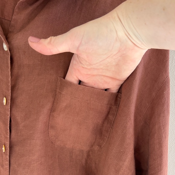 J. JILL Love Linen Brown Rust Button Shirt Office Coastal Travel Size XL Petite - Picture 8 of 13